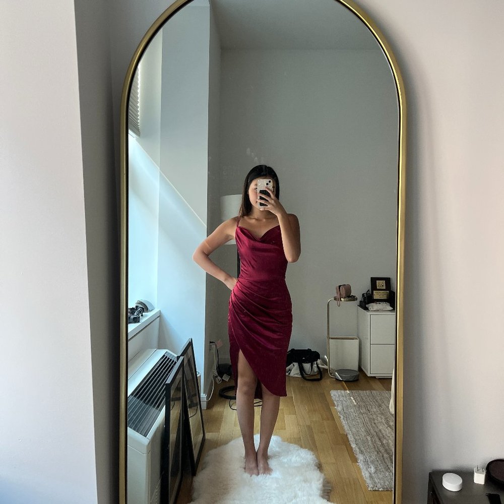 Lovito Satin High-Low Midi Dress